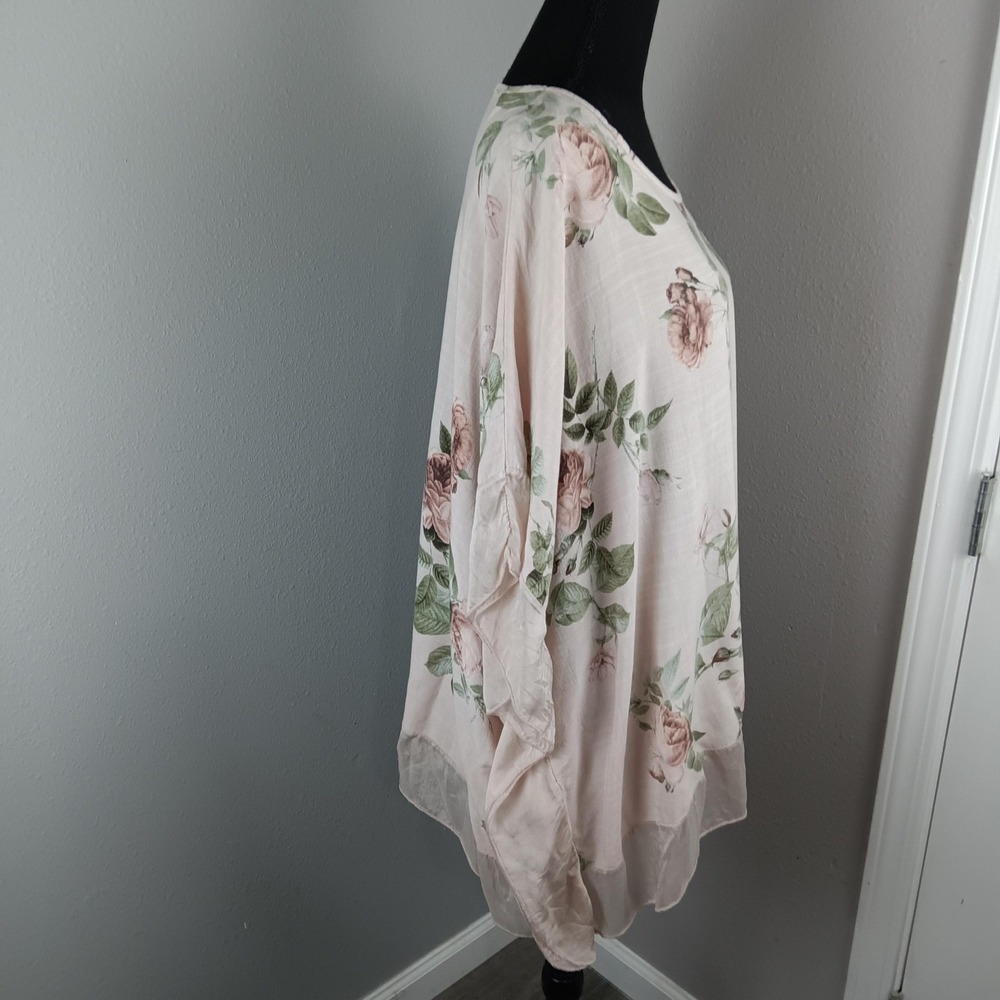 Tempo Paris Blouse Womens Small Floral Sheer Silk Cotton Tunic Top 7310 - Picture 7 of 14